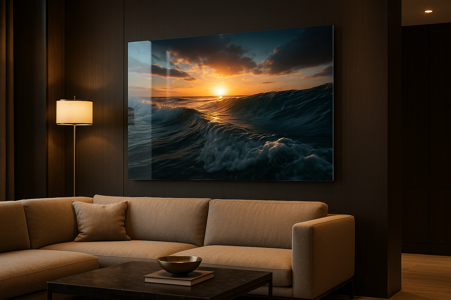 Premium acrylic wall art in a modern luxury home interior